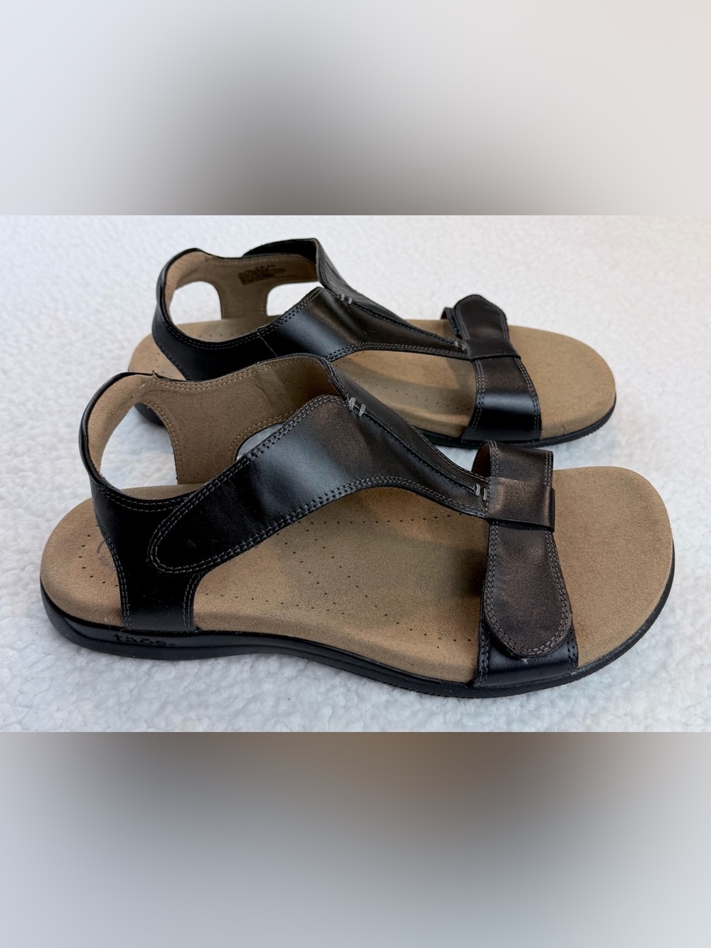 TAOS • Black/Tan Leather Open Toe T‑Strap Comfort Sandals, 9 - Picture 8 of 16